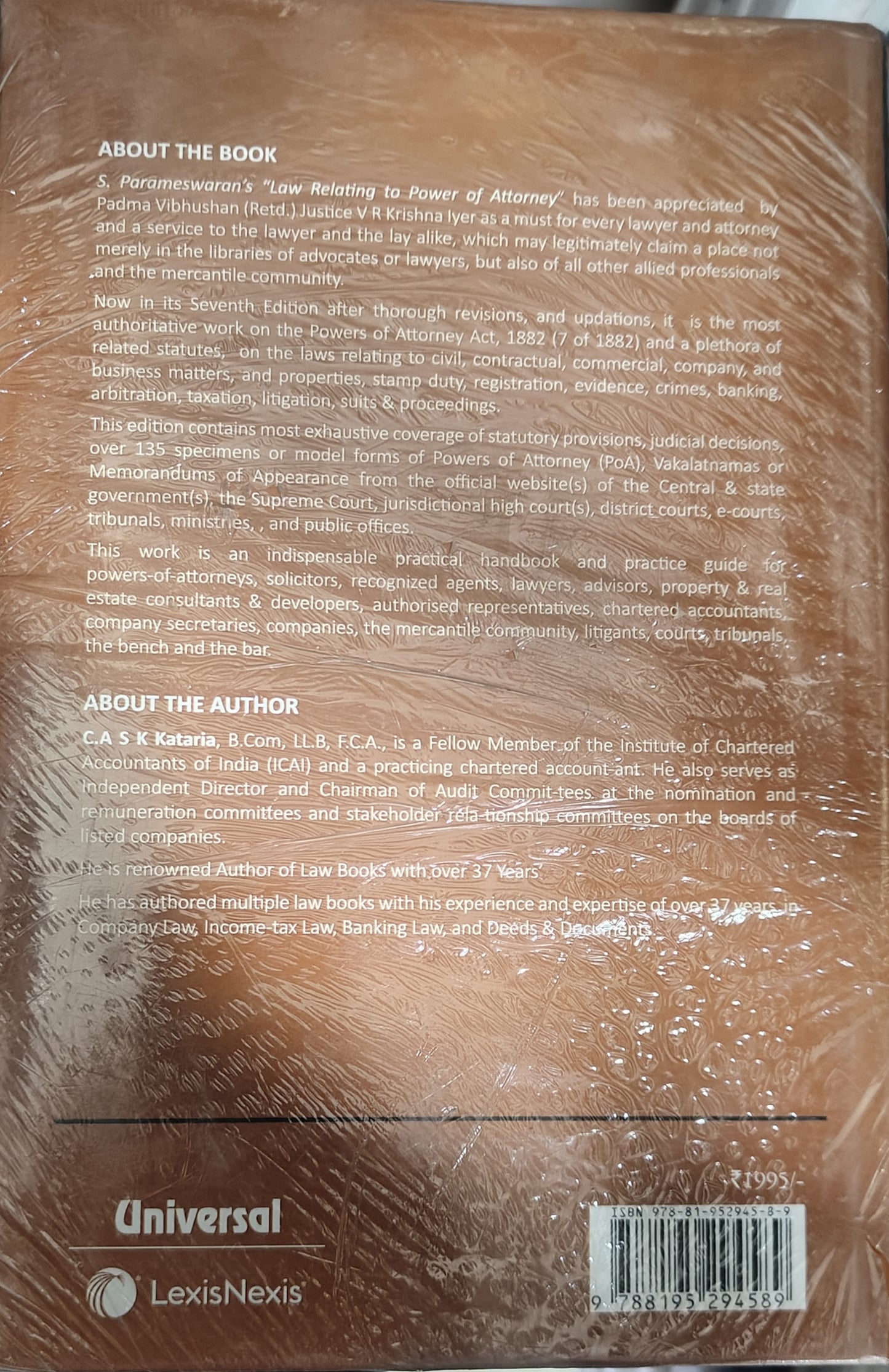 Parameshwaran's Law relating to power of attorney by S.K Kataria 7th Edition 2023- LexisNexis