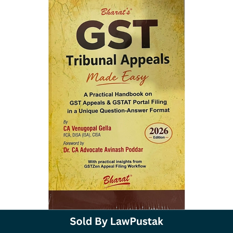 Bharat's GST Tribunal Appeals Made Easy book cover, featuring a textured yellow-gold background with black and red text, and a dark brown band at the bottom. A dark teal banner at the bottom of the image reads 'Sold By LawPustak'.