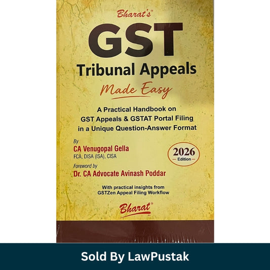 Bharat's GST Tribunal Appeals Made Easy book cover, featuring a textured yellow-gold background with black and red text, and a dark brown band at the bottom. A dark teal banner at the bottom of the image reads 'Sold By LawPustak'.