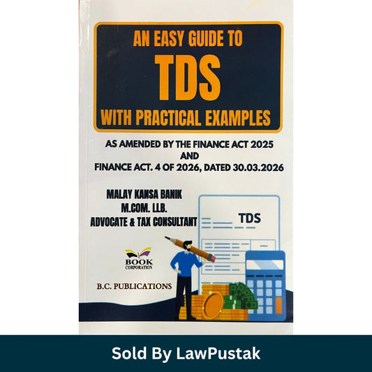 A 3D mockup of a book titled 'An Easy Guide to TDS With Practical Examples' by LawPustak, shown standing at an angle on a white background with a dark teal banner at the bottom reading 'Sold By LawPustak'.