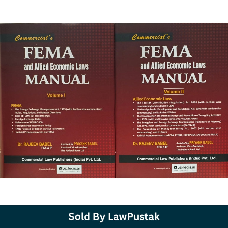 Commercial FEMA and Allied Economic Laws Manual Volume I and II Hardcover Books 2026 Edition by Dr Rajeev Babel Side spine angle view of Hardcover 2 Volume Set FEMA and Allied Economic Laws Manual Commercial Law Publishers India