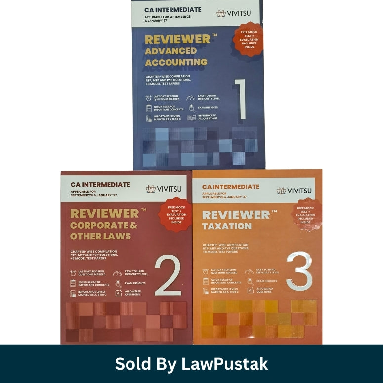 CA Intermediate Reviewer Group 1 Book Set Advanced Accounting Law Taxation Vivitsu Latest Edition 2026 Side angle view of Vivitsu CA Intermediate Group 1 Paperback Reviewer Books 2026