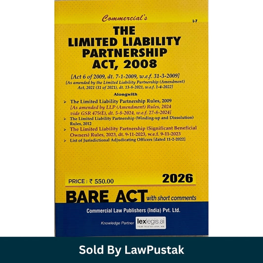 Spine and side view of Limited Liability Partnership Act 2008 Bare Act 2026 Paperback edition by Commercial Law Publishers