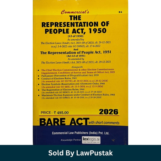 The Representation of People Act 1950 and 1951 Bare Act 2026 Edition Commercial Law Publishers Law Pustak
