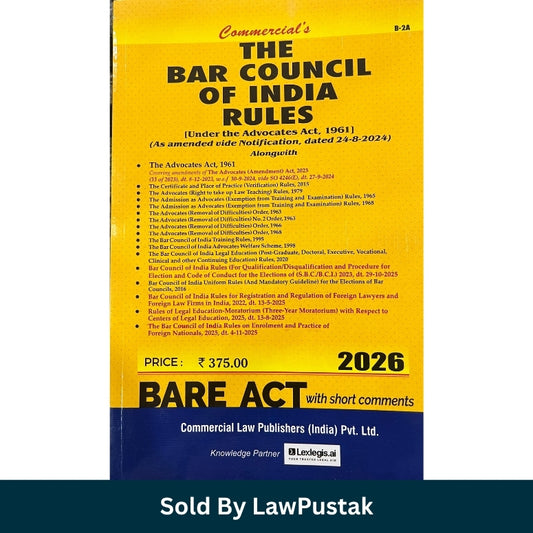 Bar Council of India Rules Bare Act 2026 Commercial Law Publishers India Side profile view of Bar Council of India Rules Bare Act 2026 Paperback Book