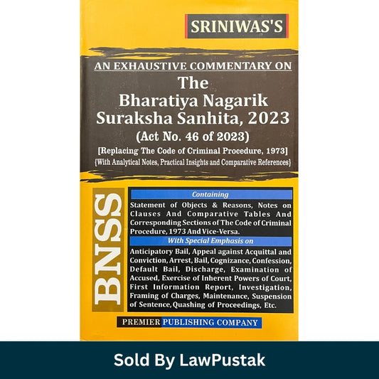 Book titled 'The Bharatiya Nagarik Suraksha Sanhita, 2023' by Srinivas with yellow and brown cover on a white background.