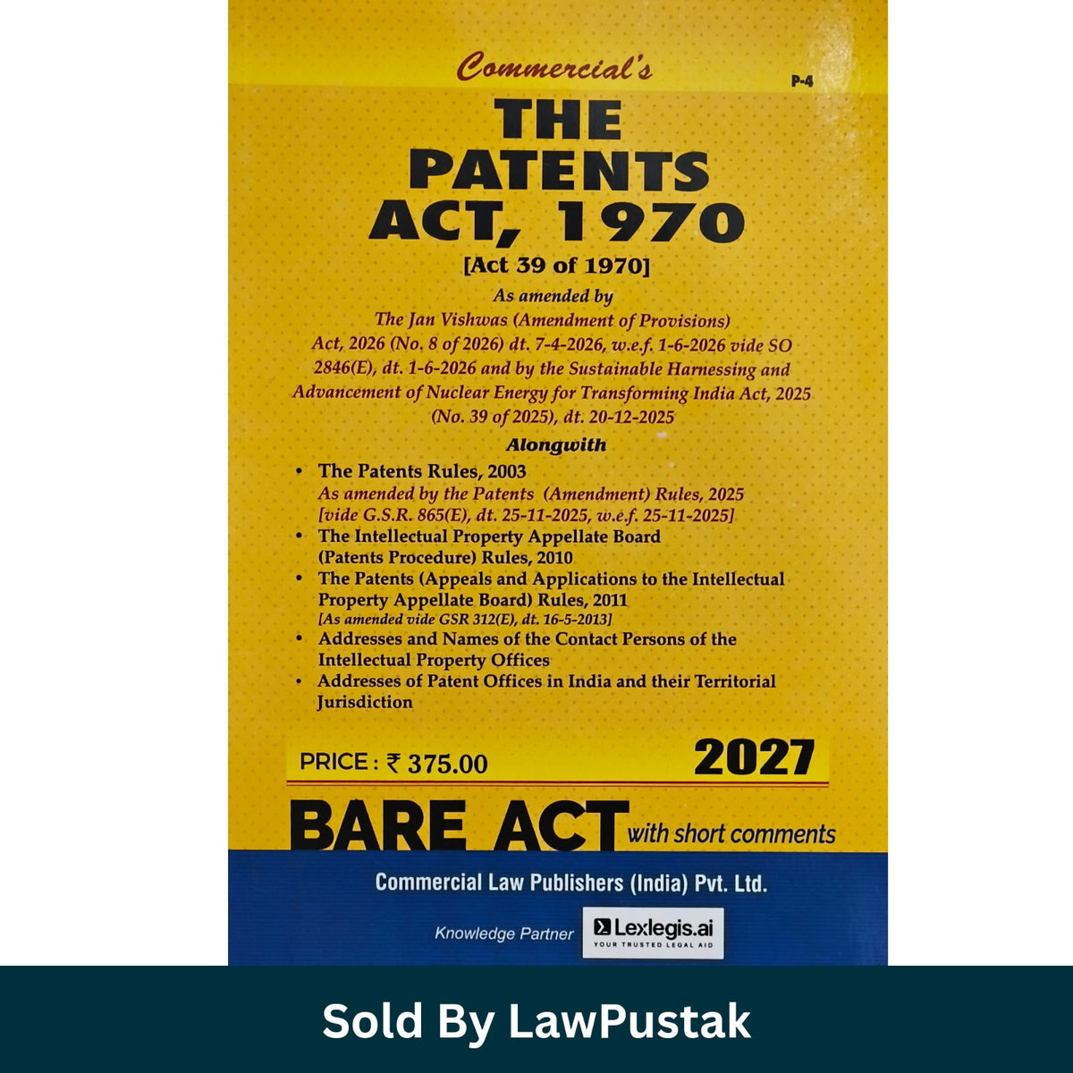 Commercials The Patents Act 1970 Bare Act 2027 Edition