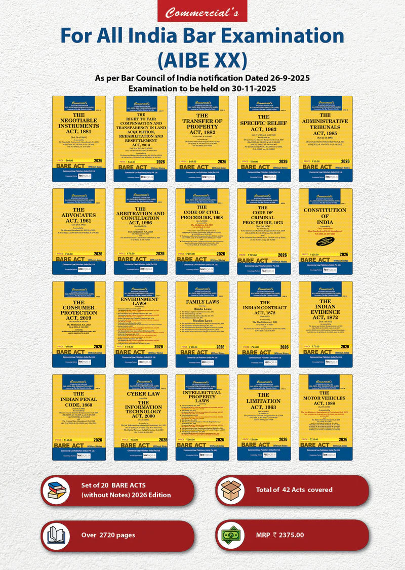 AIBE Bare Acts Combo without Notes (Set of 20 Books) | Commercial Law Publishers (India) Pvt. Ltd.
