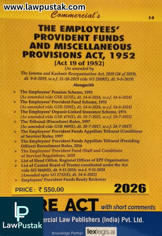 The Employees' Provident Funds and Miscellaneous Provisions Act, 1952 - Bare Act - Edition 2026 | Commercial Law Publishers (India) Pvt. Ltd.