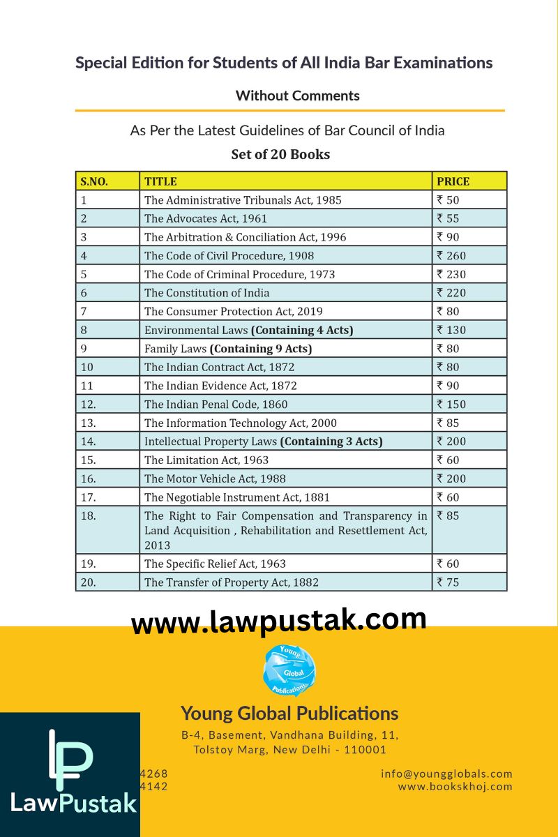 AIBE (All India Bar Examination) 23 Bareacts set without short note Edition 2024 - Young Global Publication