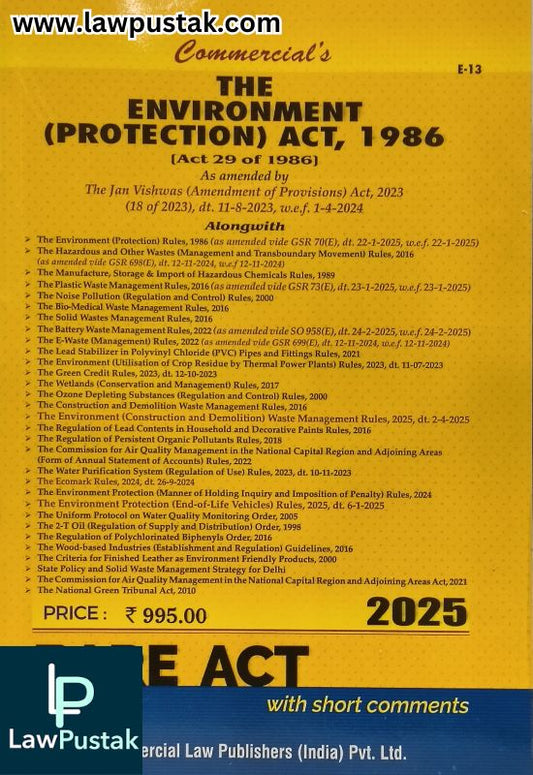 The Environment Protection Act, 1986| Bare Act with short Comments | Edition 2025 | Commercial Law Publishers (India) Pvt. Ltd.