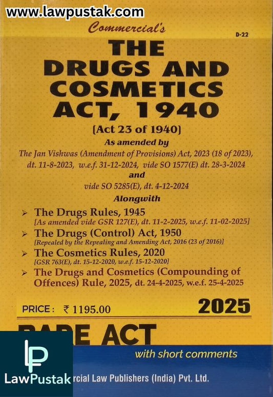 The Drugs And Cosmetics Act, 1940 (Act 23 of 1940) | Edition 2025 | Commercial Law Publishers (India) Pvt. Ltd.