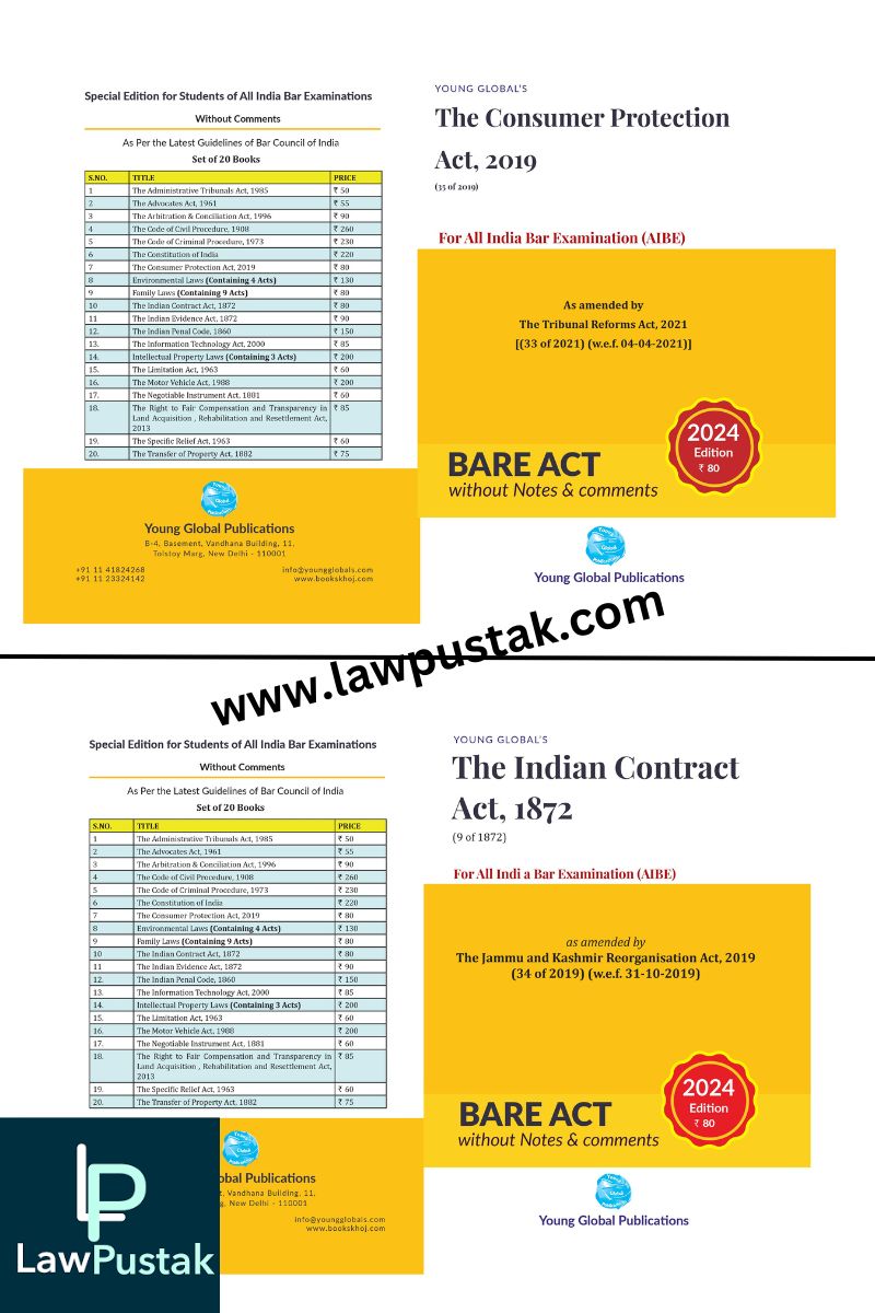 AIBE (All India Bar Examination) 23 Bareacts set without short note Edition 2024 - Young Global Publication