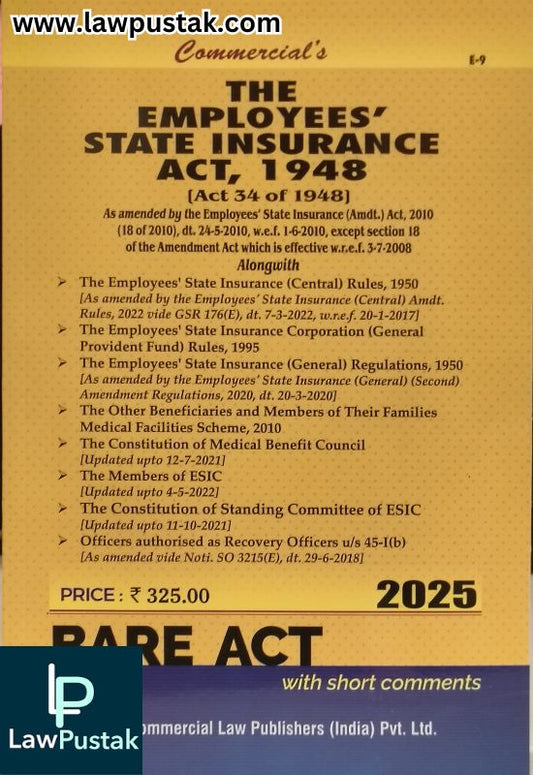 The Employees State Insurance Act, 1948 - Bare Act - Edition 2025 | Commercial Law Publishers (India) Pvt. Ltd.
