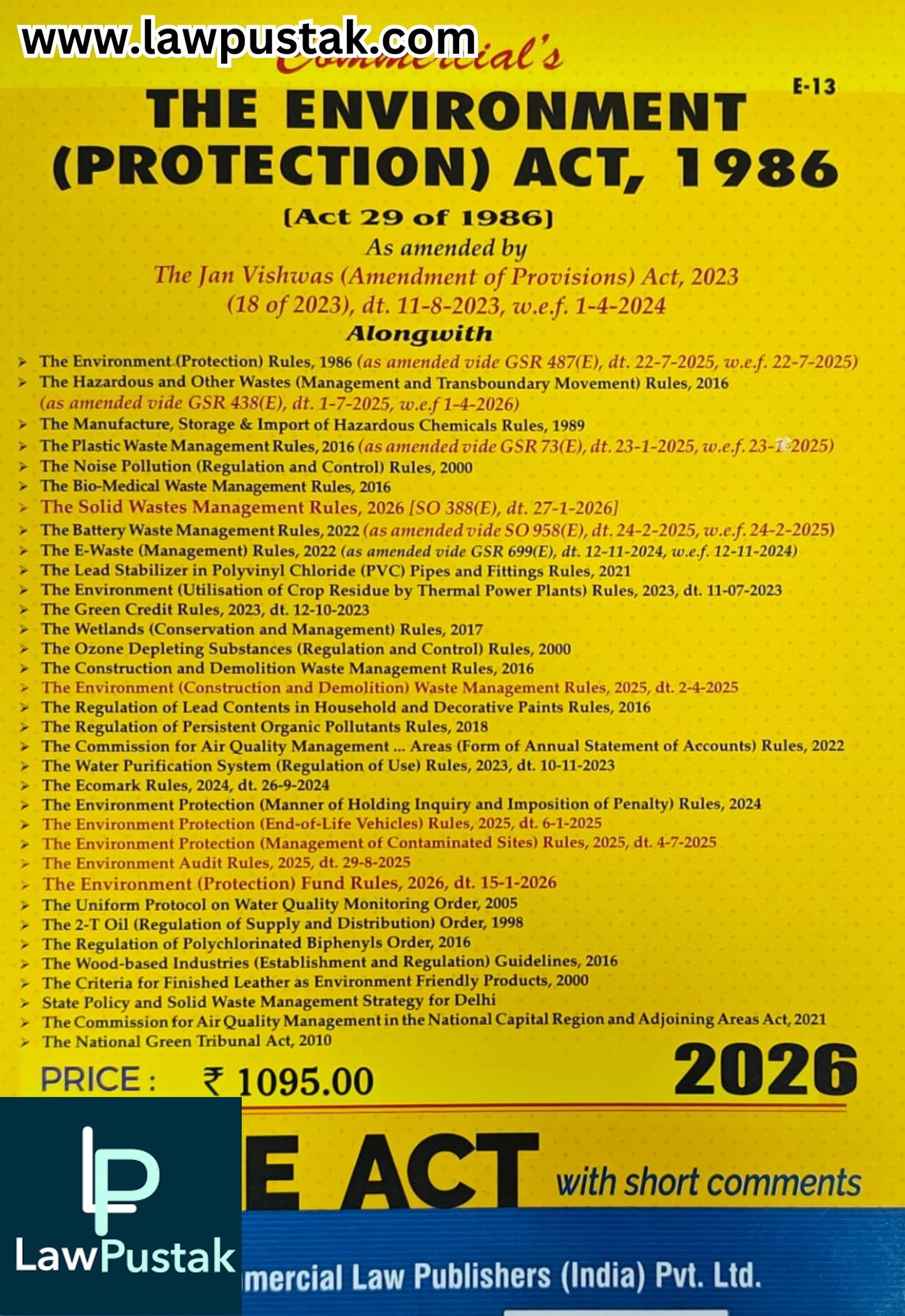 The Environment (Protection) Act, 1986| Bare Act with short Comments | Edition 2026 | Commercial Law Publishers (India) Pvt. Ltd.