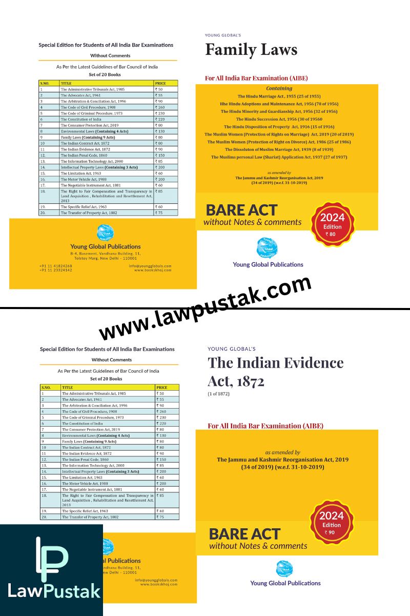 AIBE (All India Bar Examination) 23 Bareacts set without short note Edition 2024 - Young Global Publication