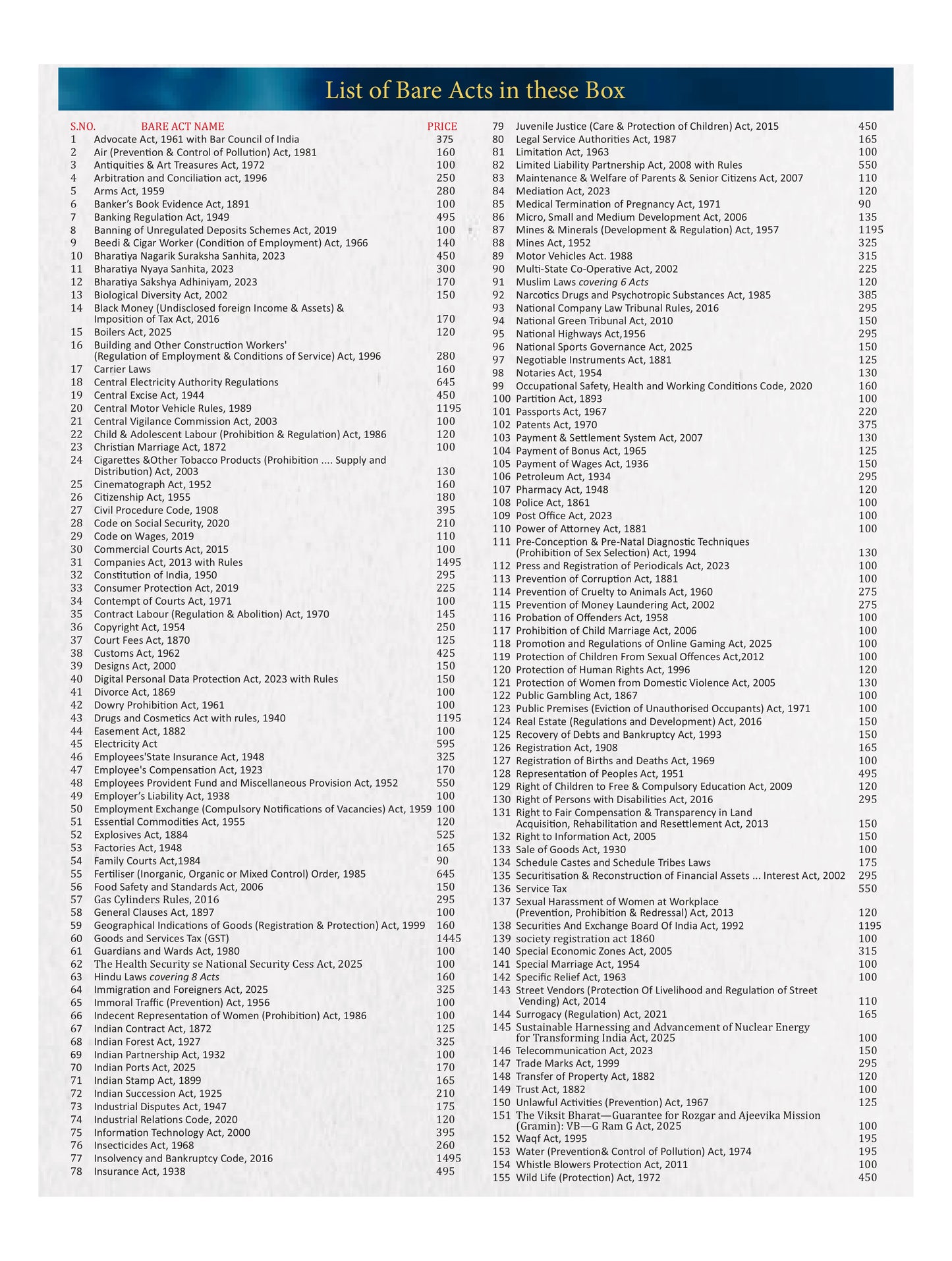 Commercial Bare Acts 2026 India 155 Important Acts 2 Box Set by Commercial Law Publishers