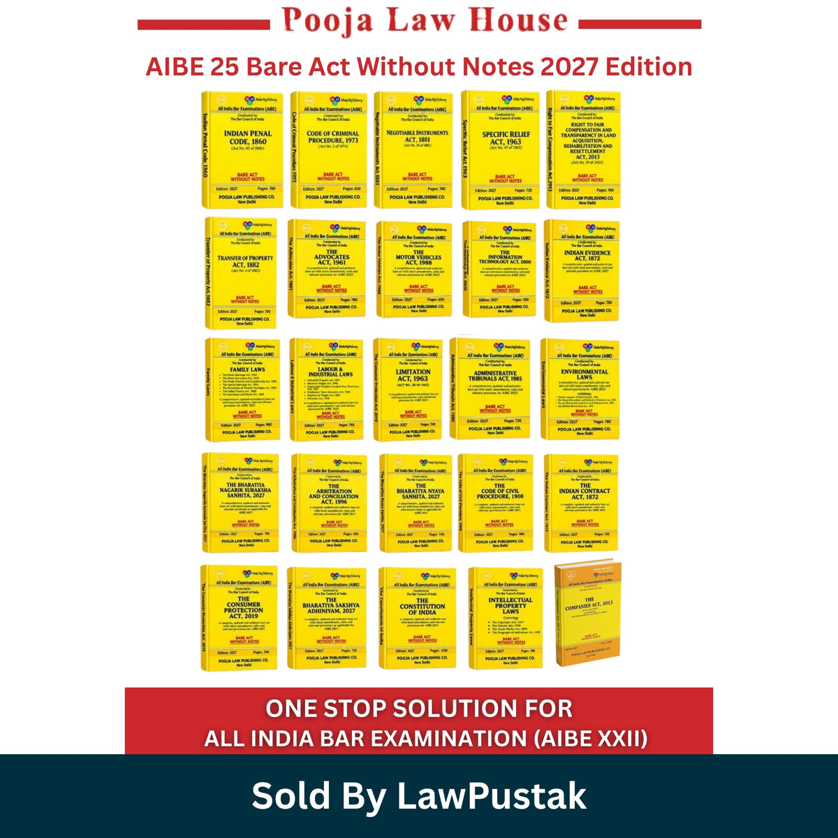 Pooja Law House AIBE 25 Bare Acts Price Index and List Table