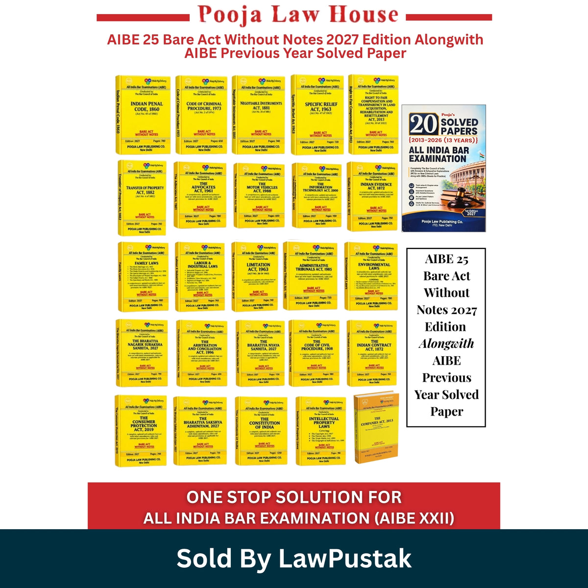Pooja Law House AIBE 25 Bare Acts Set Without Notes 2027 Edition Alongwith Solved Papers