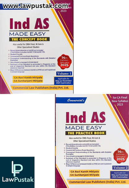 Ind As Made Easy Vols.1 & 2 The Practice Book, CA Final New Syllabus 2023 By CA. Ravi Kanth Miriyala - Commercial Law Publishers 