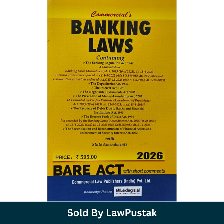 Banking Laws Bare Act 2026 India Commercial Law Publishers RBI Act SARFAESI guide book cover