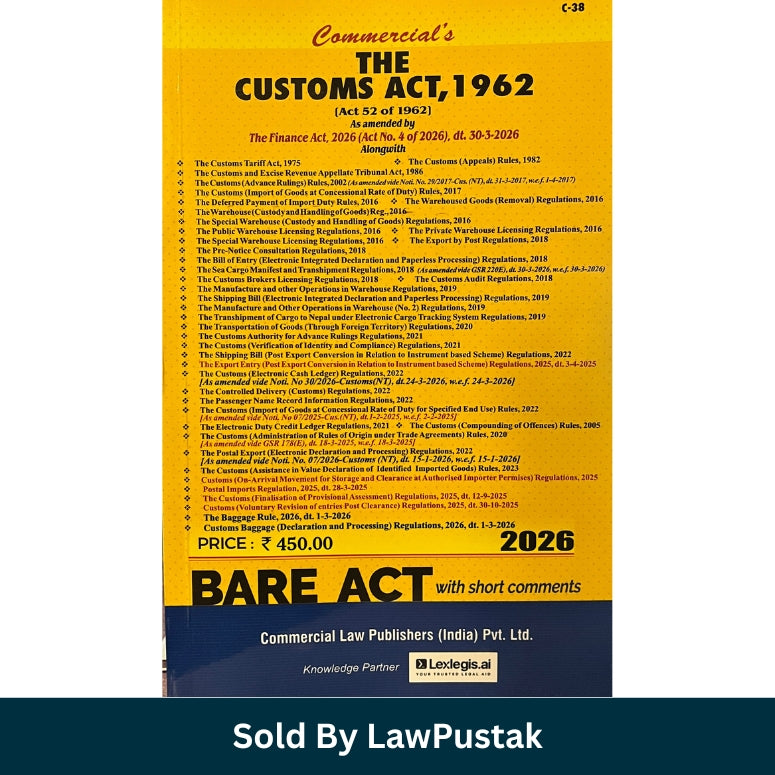 Customs Act Book 2026 India Bare Act with Rules Amendments Commercial Law Publishers