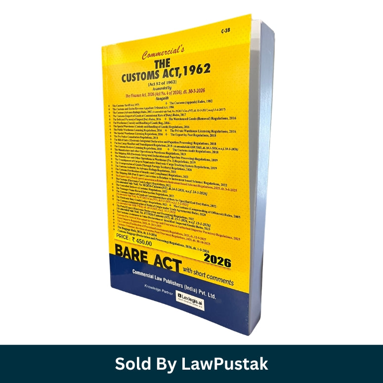 Customs Act Book 2026 India Bare Act with Rules Amendments Commercial Law Publishers