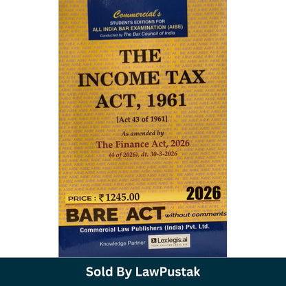 Income Tax Act 1961 Bare Act 2026 Pocket Size Without Comments India