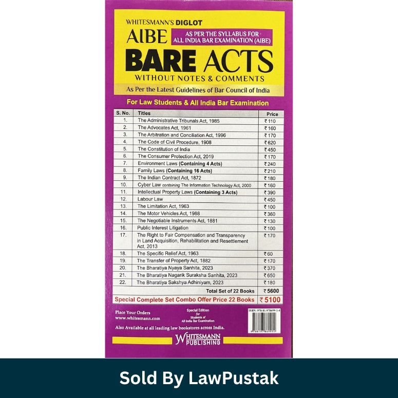 AIBE Bare Acts Set 2026 Diglot Whitesmann 22 Books Combo India
