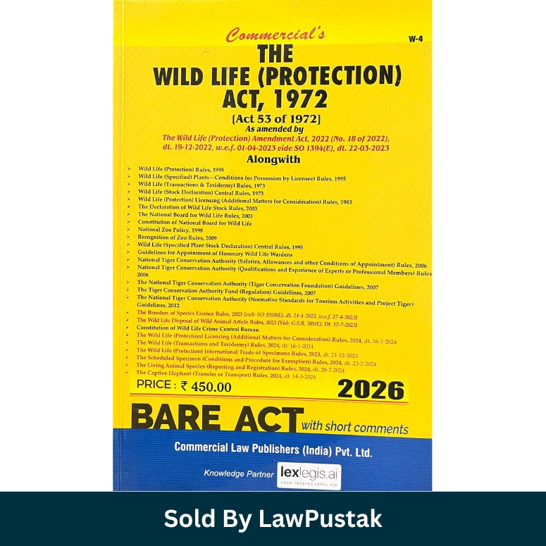 Wild Life Protection Act 1972 Bare Act 2026 Commercial Law Publishers India Environmental Law Book Paperback