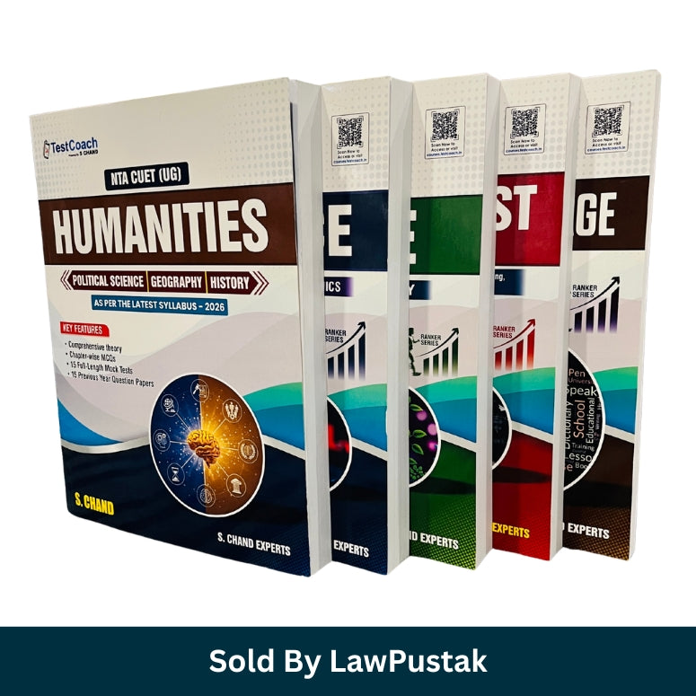NTA CUET UG 2026 complete exam guide mega combo set of five paperback books by S Chand Experts covering Humanities, Commerce, Science, General Test, and English Language.