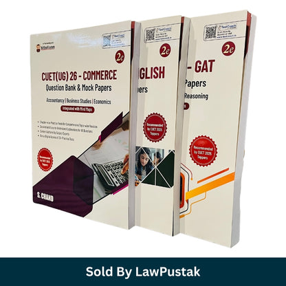 CUET UG 2026 preparation combo set of three paperback books published by S Chand for Commerce, English, and General Test (GAT) featuring concept banks, mock papers, and integrated mind maps.