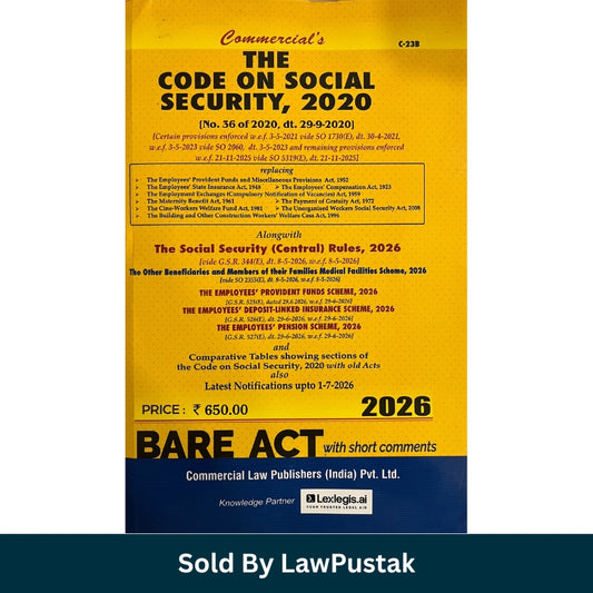 Commercial The Code on Social Security 2020 Bare Act with Short Comments 2026 Edition Paperback