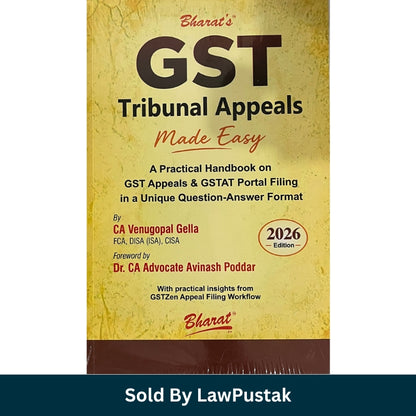 Bharat's GST Tribunal Appeals Made Easy book cover, featuring a textured yellow-gold background with black and red text, and a dark brown band at the bottom. A dark teal banner at the bottom of the image reads 'Sold By LawPustak'.