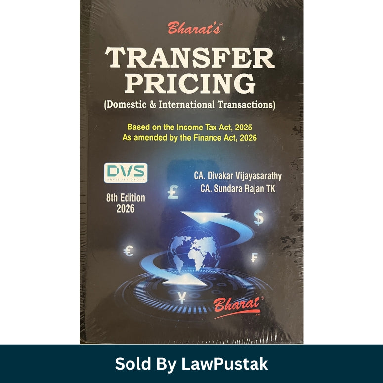 Front Cover: Bharat Transfer Pricing Domestic and International Transactions 8th Edition 2026 by CA Divakar Vijayasarathy Spine / Angle View: Hardcover side view of Bharat Transfer Pricing Domestic and International Transactions book 2026 edition