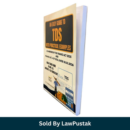 A 3D mockup of a book titled 'An Easy Guide to TDS With Practical Examples' by LawPustak, shown standing at an angle on a white background with a dark teal banner at the bottom reading 'Sold By LawPustak'.