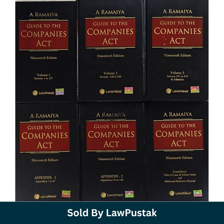 Front cover view of A Ramaiya Guide to the Companies Act 19th Edition 6 Volumes Set published by LexisNexis  
Side spine angle view of Hardcover 6 Volume Set A Ramaiya Guide to the Companies Act 19th Edition LexisNexis
