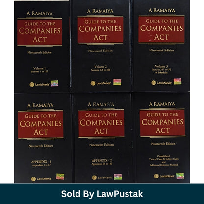 Front cover view of A Ramaiya Guide to the Companies Act 19th Edition 6 Volumes Set published by LexisNexis  
Side spine angle view of Hardcover 6 Volume Set A Ramaiya Guide to the Companies Act 19th Edition LexisNexis