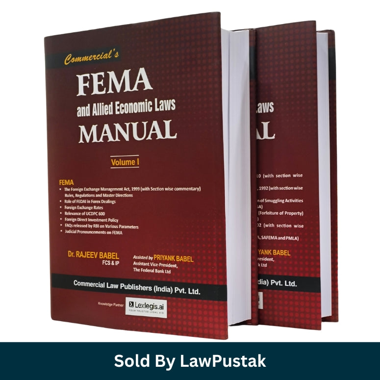 Commercial FEMA and Allied Economic Laws Manual Volume I and II Hardcover Books 2026 Edition by Dr Rajeev Babel Side spine angle view of Hardcover 2 Volume Set FEMA and Allied Economic Laws Manual Commercial Law Publishers India
