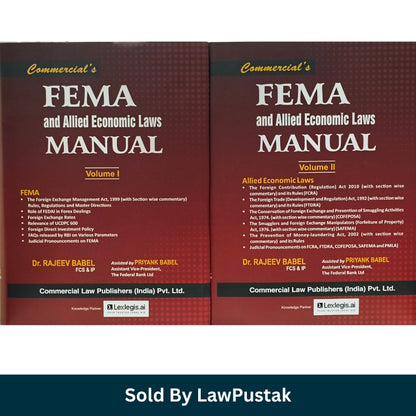 Commercial FEMA and Allied Economic Laws Manual Volume I and II Hardcover Books 2026 Edition by Dr Rajeev Babel Side spine angle view of Hardcover 2 Volume Set FEMA and Allied Economic Laws Manual Commercial Law Publishers India