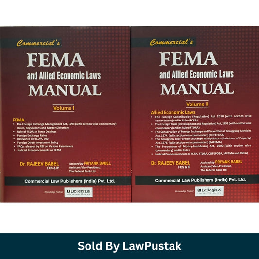 Commercial FEMA and Allied Economic Laws Manual Volume I and II Hardcover Books 2026 Edition by Dr Rajeev Babel Side spine angle view of Hardcover 2 Volume Set FEMA and Allied Economic Laws Manual Commercial Law Publishers India