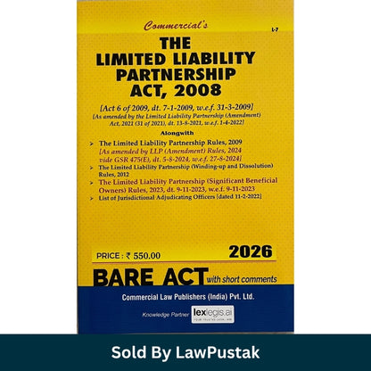 Spine and side view of Limited Liability Partnership Act 2008 Bare Act 2026 Paperback edition by Commercial Law Publishers