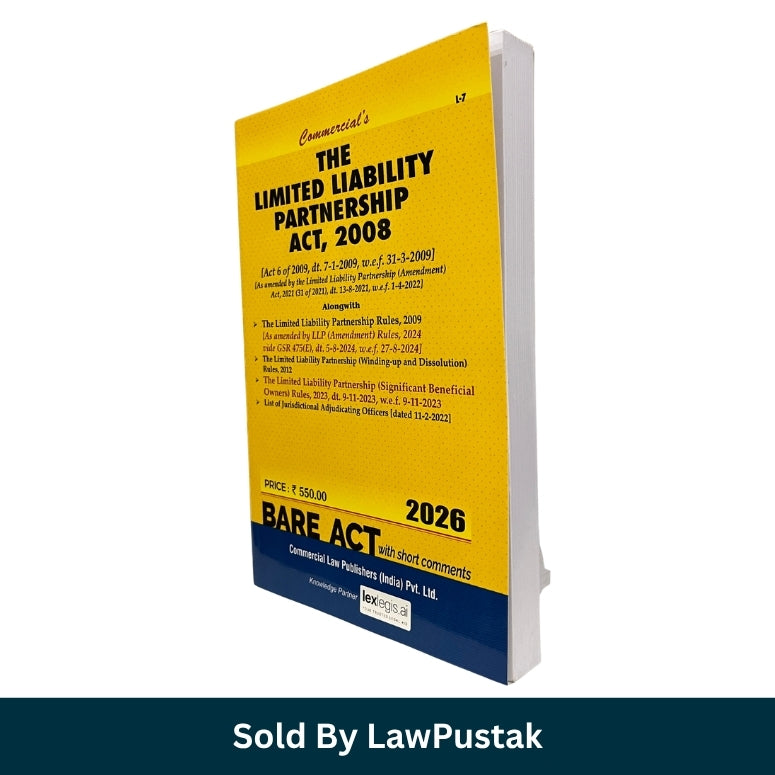 Commercial The Limited Liability Partnership Act 2008 Bare Act with short comments 2026 Edition Commercial Law Publishers available at Law Pustak Spine and side view of Limited Liability Partnership Act 2008 Bare Act 2026 Paperback edition by Commercial Law Publishers