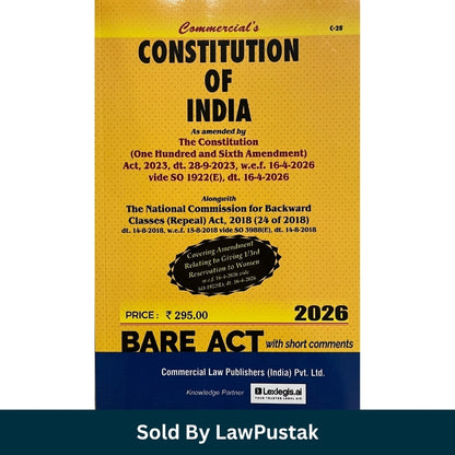 Commercial Constitution of India Bare Act with Short Comments 2026 Edition 106th Amendment Law Pustak