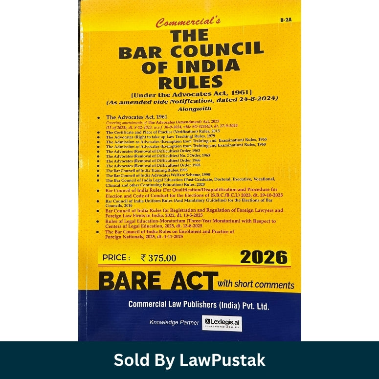 Bar Council of India Rules Bare Act 2026 Commercial Law Publishers India Side profile view of Bar Council of India Rules Bare Act 2026 Paperback Book