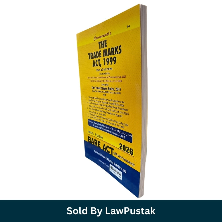 The Trade Marks Act 1999 Bare Act 2026 Edition Commercial Law Publishers India Side profile view of Commercials Trade Marks Act 1999 Bare Act Paperback Book 2026