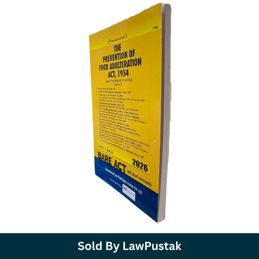 Prevention of Food Adulteration Act 1954 Bare Act 2026 Edition Commercial Law Publishers India Side profile view of Prevention of Food Adulteration Act 1954 Bare Act 2026 Paperback Law Book 