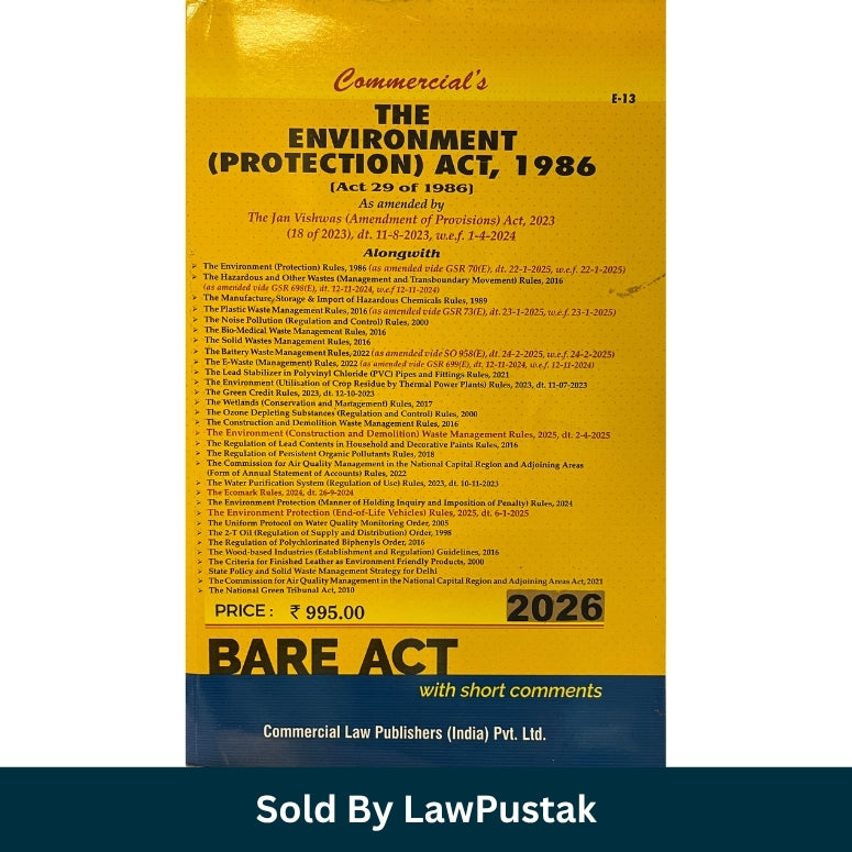 Environment Protection Act 1986 Bare Act Commercial Law Publishers 2026 Edition Side angle view of Environment Protection Act 1986 Bare Act Paperback Book 2026