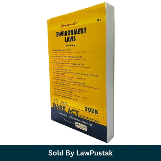 Commercials Environment Laws Bare Act with Short Comments 2025 Edition Commercial Law Publishers Side profile view of Commercials Environment Laws Bare Act 2025 Paperback Law Book
