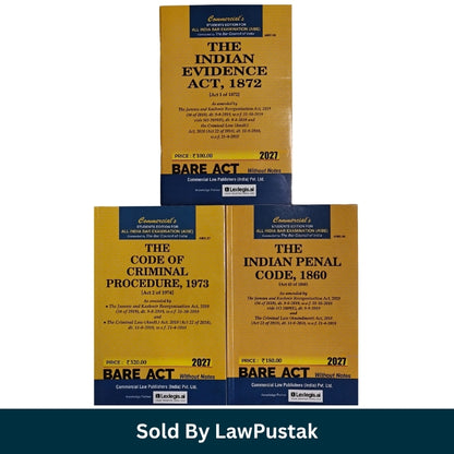 Commercial Major Criminal Acts Bare Acts Set IPC 1860 CrPC 1973 IEA 1872 Without Notes Commercial Law Publishers Paperback   